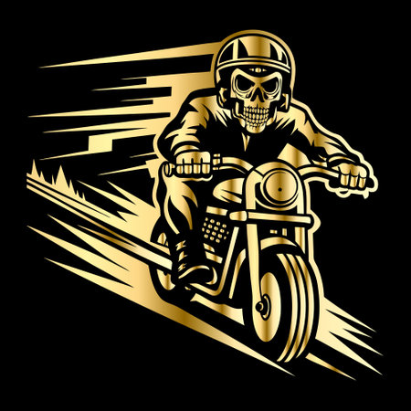 Motorcycle racer with helmet on the road. Vector illustration on black background.のイラスト素材