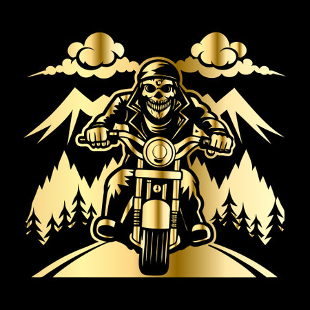 Skull on the motorcycle. Vector illustration on a black background.のイラスト素材