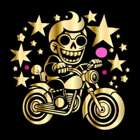 Vector illustration of a skull on a chopper motorcycle with stars.のイラスト素材