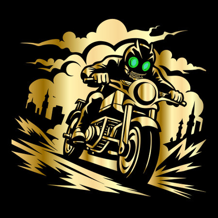 Vector illustration of a monster on a motorcycle on the background of natureのイラスト素材