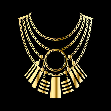 Necklace gold color on a black background. Vector illustration.のイラスト素材