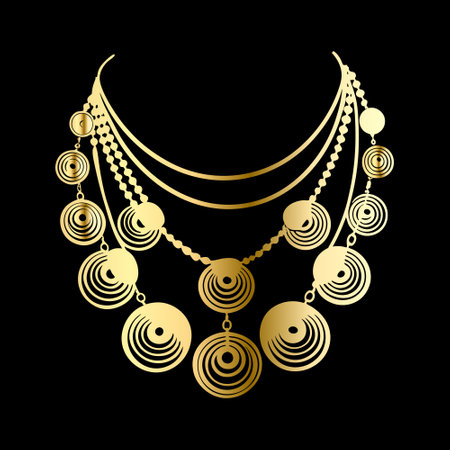 Necklace gold color on a black background. Vector illustration.のイラスト素材