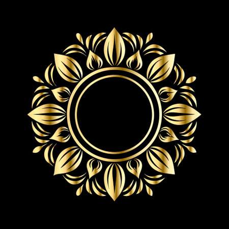 Luxury gold floral frame on black background. Vector illustration.のイラスト素材