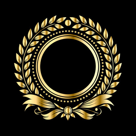 Golden laurel wreath isolated on black background. Vector illustration.のイラスト素材