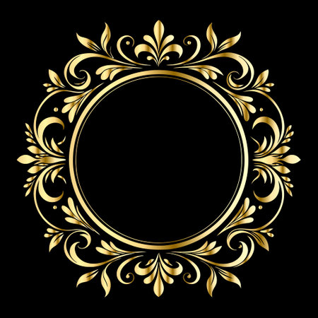 Gold floral frame on black background. Vector illustration for your design.のイラスト素材