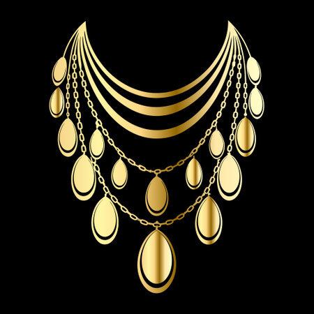 Golden necklace isolated on black background. Vector illustration for your design.のイラスト素材