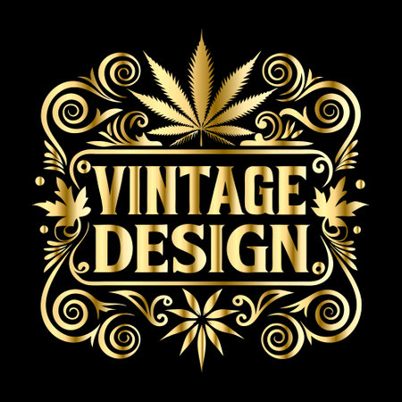 Vintage label with cannabis leaf and floral frame. Template for designのイラスト素材