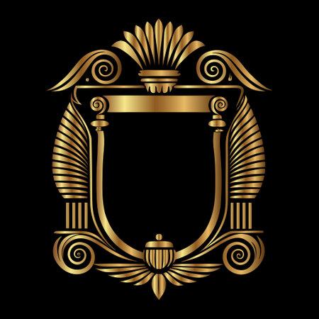 Luxury gold vintage heraldic shield, vector heraldic design element.のイラスト素材