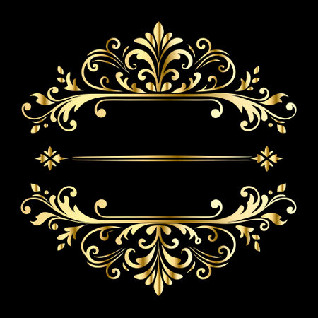 Vector golden frame with floral ornament. Elegant element for design in Eastern style, place for text. Floral golden border. Lace illustration for invitations and greeting cards.のイラスト素材