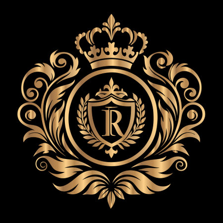 Luxury vintage heraldic emblem with letter R. Vector illustration.のイラスト素材