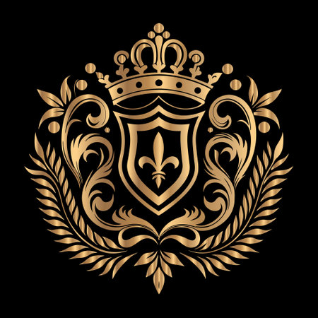Heraldic coat of arms with crown and laurel wreath isolated vector illustration.のイラスト素材