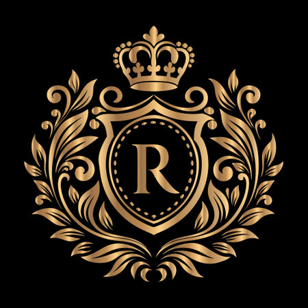 Luxury monogram design template with letter R in vintage heraldic style.のイラスト素材