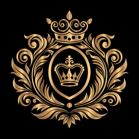 Heraldic shield with crown on black background. Vector illustration.のイラスト素材