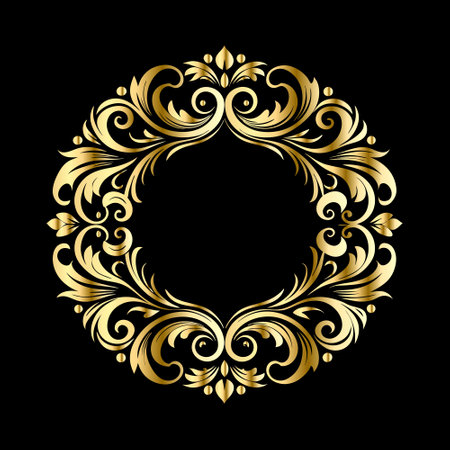 Golden vintage frame with floral ornament in retro style. Vector illustration.のイラスト素材