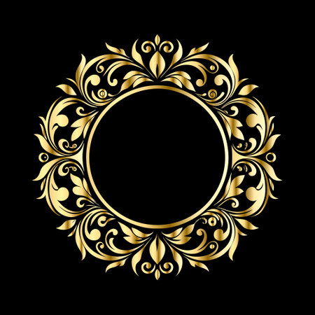 Gold floral frame on a black background. Vector illustration for your designのイラスト素材