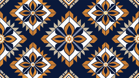 Tribal vector ornament. Seamless African pattern. Ethnic carpet with chevrons. Aztec style. Geometric mosaic on the tile, majolica. Ancient interior. Kente Cloth.のイラスト素材