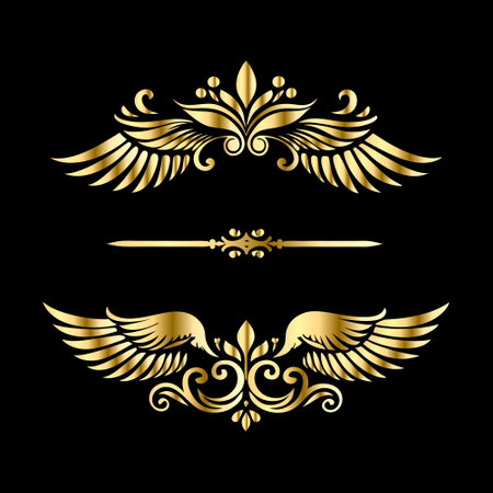 golden laurel wreaths on black background. vector illustrationのイラスト素材