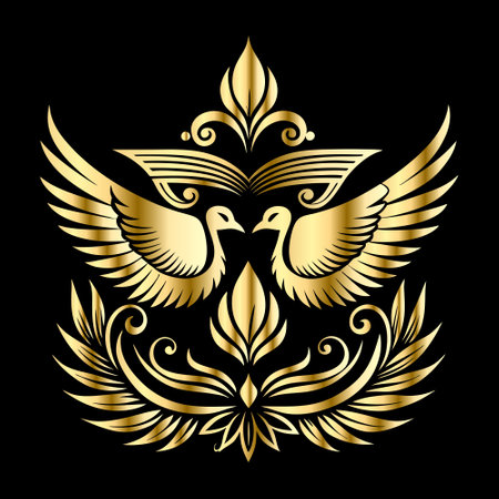Vector heraldic coat of arms with golden wings and laurel wreath.のイラスト素材