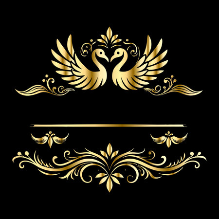 golden birds on a black background, vector illustration, eps10のイラスト素材