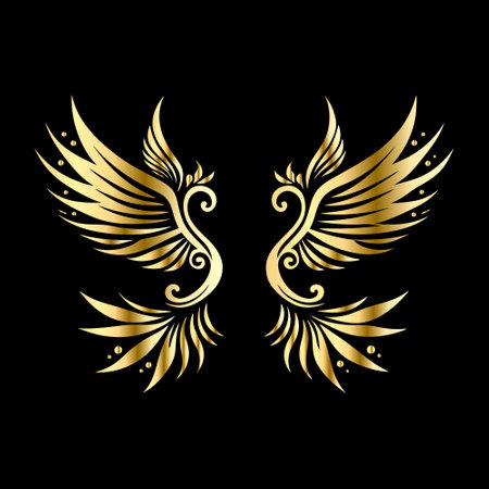 golden wings on a black background. vector illustration for your designのイラスト素材