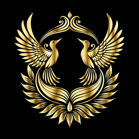 Luxury golden laurel wreath with birds. Vector illustration.のイラスト素材
