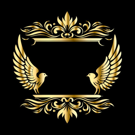 Luxury golden heraldic shield with bird wings. Vector illustrationのイラスト素材