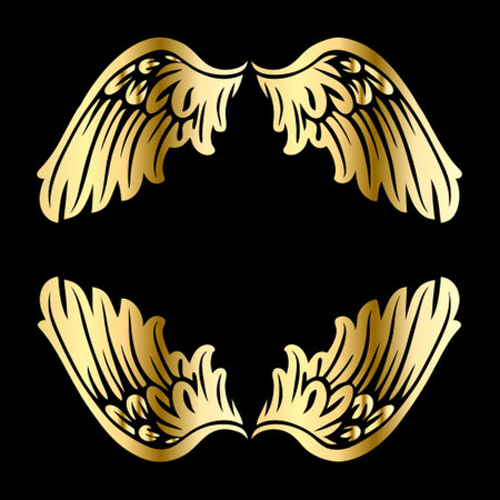 golden wings on a black background, vector illustration, eps 10のイラスト素材