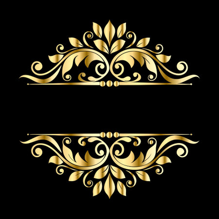 Vector golden ornament in baroque style. Elegant element for design in Eastern style, place for text. Floral golden border. Lace illustration for invitations and greeting cards.のイラスト素材