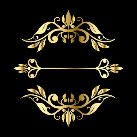 Vector set of golden floral frames. Elegant element for design.のイラスト素材