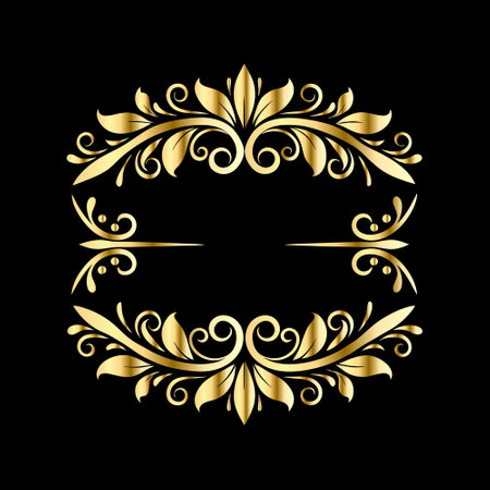 Vector golden ornamental decorative frame. Elegant element for design in Eastern style, place for text. Floral golden border. Lace illustration for invitations and greeting cards.のイラスト素材