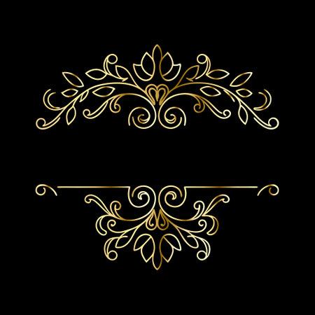 Vector golden ornate frame. Elegant element for design in Eastern style, place for text. Floral golden border. Lace illustration for invitations and greeting cards.のイラスト素材