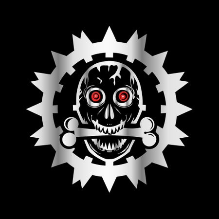 Skull in a gear. Vector illustration on a black background.のイラスト素材