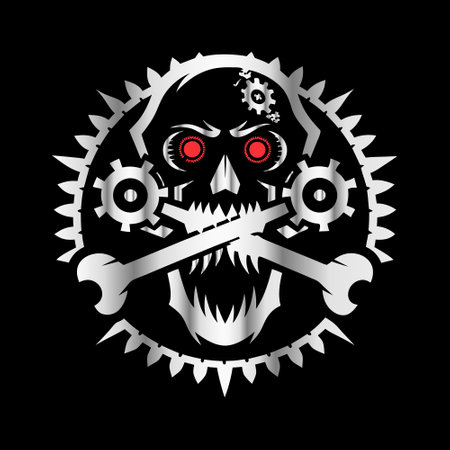 Skull and gear on black background. Vector illustration. Eps 10.のイラスト素材