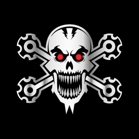 Skull with crossbones and gears. Vector illustration on black background.のイラスト素材