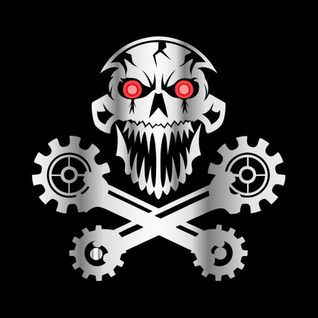 Skull and gear. Vector illustration on a black background. Design element.のイラスト素材