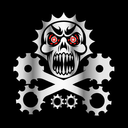 Skull with gears on a black background. Vector illustration of skull.のイラスト素材