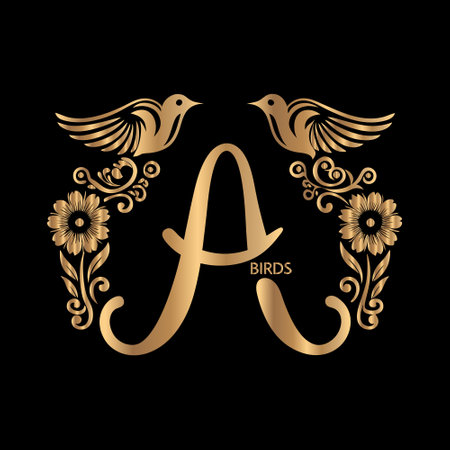 Initial letter A with floral ornament. Elegant luxury logo design template.のイラスト素材