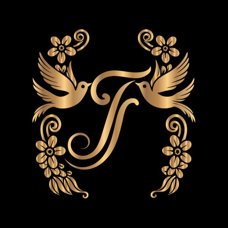 Elegant Capital letter F in the style of the Baroque. Monogram, logo, emblem, element for design. Vector illustration.のイラスト素材