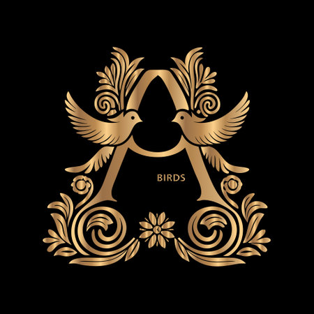 Elegant ornamental letter A. Luxury floral monogram. Vector illustration.のイラスト素材