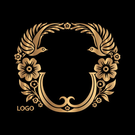 Luxury golden letter D with floral ornament. Vector illustration.のイラスト素材