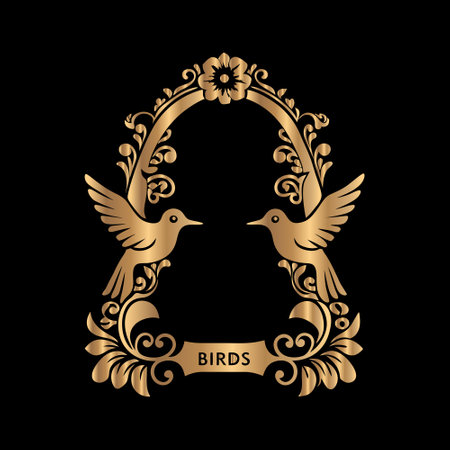 Elegant monogram design with two birds. Vector illustration.のイラスト素材