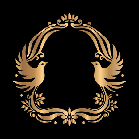 Luxury golden laurel wreath with two birds. Vector illustrationのイラスト素材