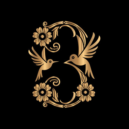 Luxury monogram design template. Elegant letter F in floral ornament. Vector illustration.のイラスト素材