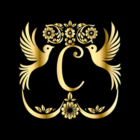 The letter C in the style of the Baroque. It can be used as a monogram, wedding invitation, postcard, business card.のイラスト素材