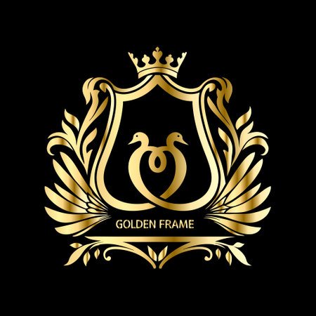 Luxury royal emblem with swans. Vector design element for logo, label, emblem, sign, brand identity.のイラスト素材