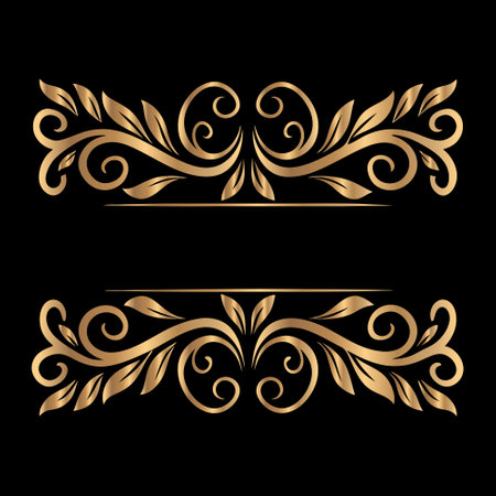 Set of gold vintage floral decorative elements. Hand drawn vector illustration.のイラスト素材