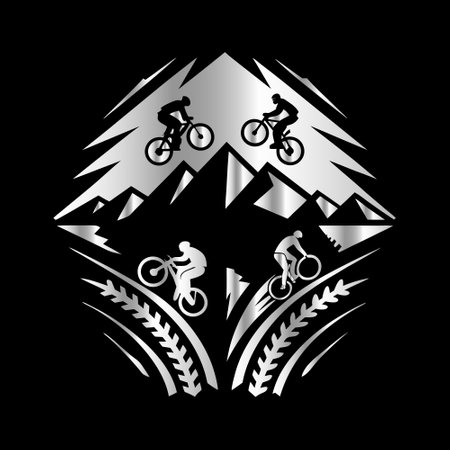 Mountain bike logo. Extreme sport emblem. Vector illustration on black background.のイラスト素材
