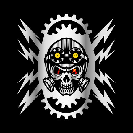 Skull and gear. Vector illustration on black background. Design element.のイラスト素材