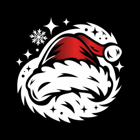 Christmas horse with a santa hat and snowflakes on a black backgroundのイラスト素材