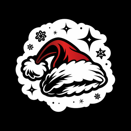 Santa Claus hat isolated on black background. Vector illustration. Eps 10.のイラスト素材